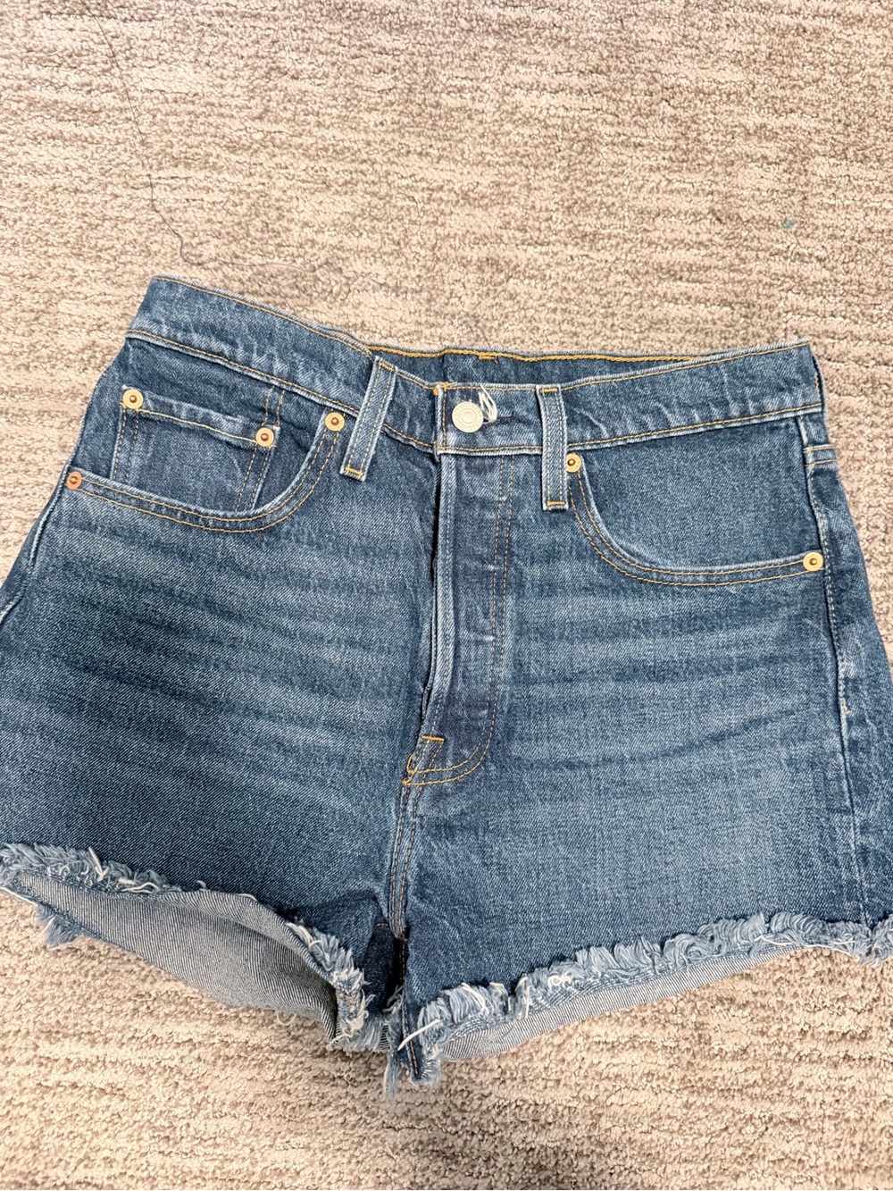 Levi's Medium Blue Frayed Hem Denim Shorts